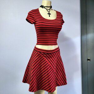 Punky 2010 Olsenboye MallGoth 2 Piece Red And Black Striped Skirt and Top